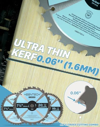 KEENTECH 7-1/4 Inch Woodworking Circular Saw Blade 24T / 40T / 60T Combo 3-Pack, Tungsten Carbide Tipped, ATAF Grind, 5/8 Inch Bore with Diamond Knockout - Image 3