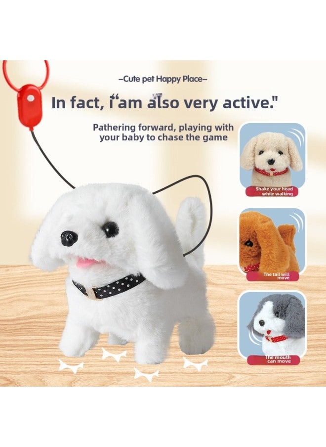 null - Children's Electronic Pet Toy Simulation Can Walk, Shake Head, Call, Move Remote Control Electric Plush Rope Puppy-Color:Electric Remote Control Plush (Bichon) - Image 1