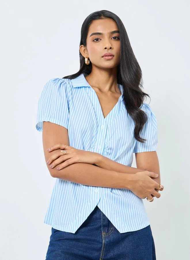 Take Two Take Two Striped V-Neck Buttoned Shirt