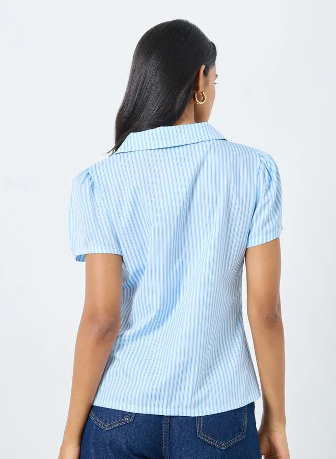 Take Two Take Two Striped V-Neck Buttoned Shirt