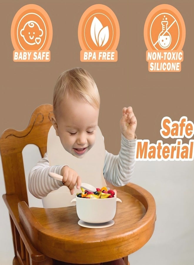 iMissiu Silicone Baby Feeding Set, 7Pcs Baby Led Weaning Utensils Set Includes Suction Bowl and Plate, Baby Spoon and Fork, Sippy Cup with Straw and Lid, Baby Feeding Supplies - Image 3