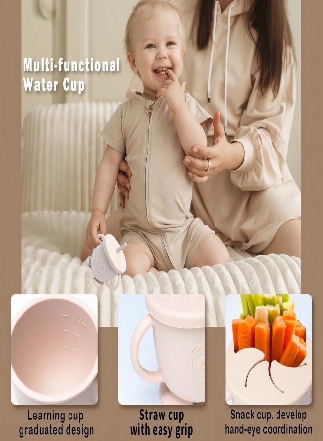 iMissiu Silicone Baby Feeding Set, 7Pcs Baby Led Weaning Utensils Set Includes Suction Bowl and Plate, Baby Spoon and Fork, Sippy Cup with Straw and Lid, Baby Feeding Supplies - Image 4