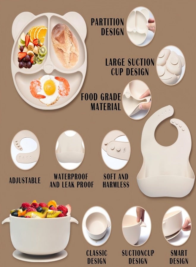 iMissiu Silicone Baby Feeding Set, 7Pcs Baby Led Weaning Utensils Set Includes Suction Bowl and Plate, Baby Spoon and Fork, Sippy Cup with Straw and Lid, Baby Feeding Supplies - Image 5