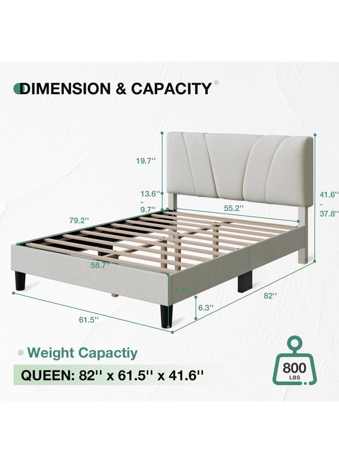 Novilla Queen Bed Frame, Queen Size Bed Frame with Wooden Slats Support, Velvet Upholstered Headboard, No Box Spring Needed, Heavy Duty Feet, Easy Assembly, White Velvet - Image 2