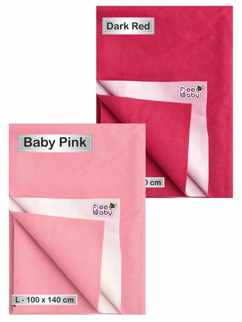 BeeBaby UltraDry Waterproof Quick Dry Sheets for Baby. High Absorbent, Anti-Piling & Reusable Bed Protector for Infants, New Born, Toddlers. (Large - 140cm x 100cm) (Dark Red, Baby Pink - Pack of 2) - Image 1
