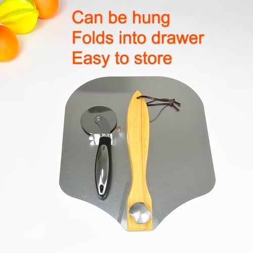 KLAQQED Pizza Peel 12 x 14inches, Pizza Paddle Pizza Spatula Shovel Pizza Cutter, Pizza Peel with Foldable Wood Handle, Aluminum Pizza Turner Peel Tools Making Accessories for Baking Pizza Bread - Image 5