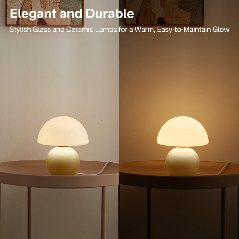 Dawnwake Mushroom Lamp Table Lamp for Bedroom,Desk Bedside Small Lamps for Living Room Night Stands,Mushroom Decor Cute Mini Modern Mid Century Lamps,Unique Aesthetic Home Living Room Decor(Cream) - Image 3