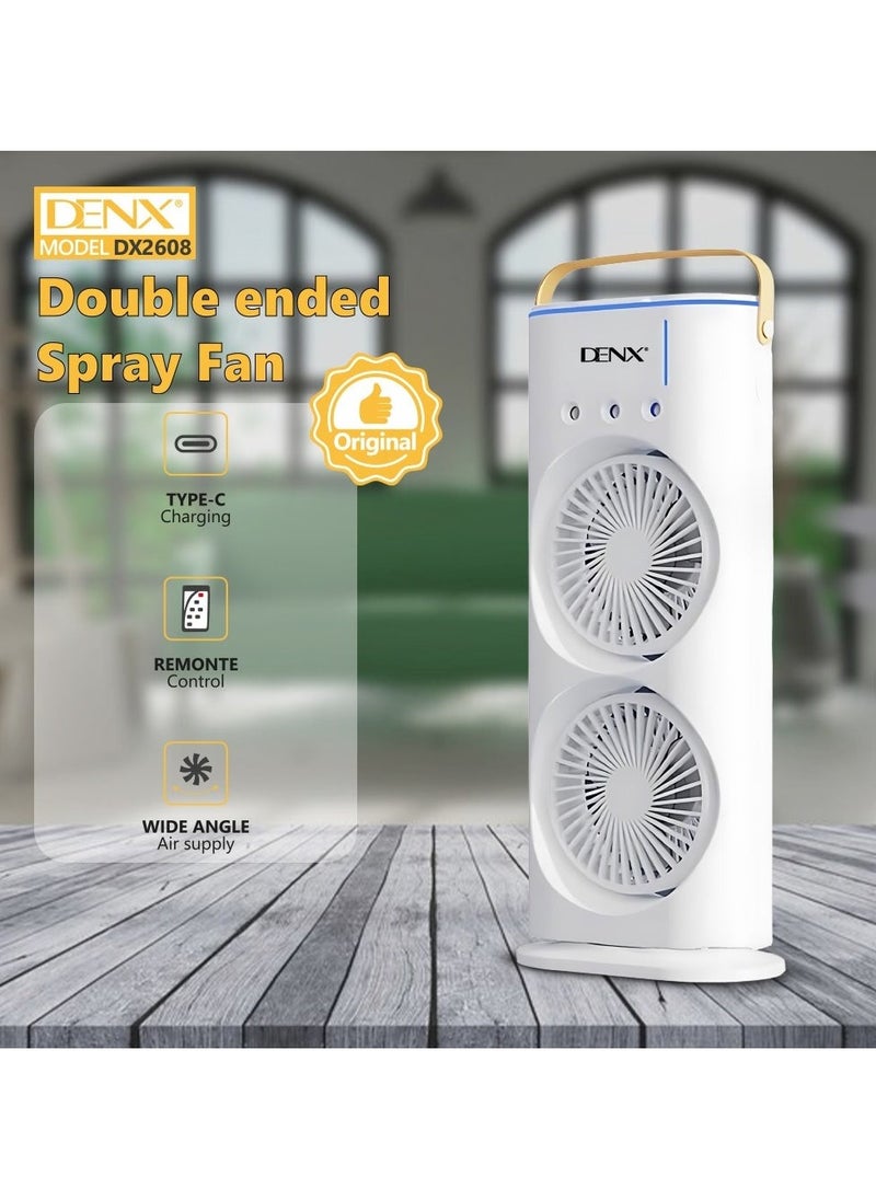 Denx Portable Double-Ended Spray Fan With Remote Control – Power By Usb Type C Mist Cooling Tower Fan With 90° Rotation,– Mini Desktop Air Circulator, 280 Ml Water Tank, 3 Air Speeds & 3 Cooling Mist, 90° Left And Right Rotation, 7 Led Mobile Air Conditioner For Room, Homes And Office - Image 5