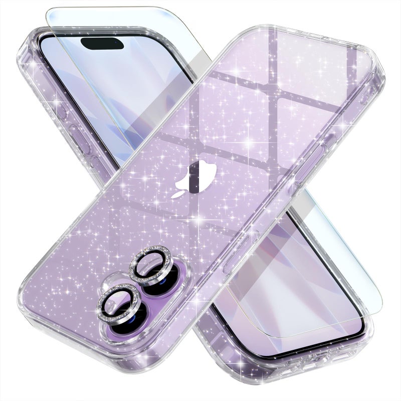 Choiche Compatible for iPhone 17 Case, Women Cute Clear Glitter Bling Sparkly Case, [2 x Diamond Camera Lens Protectors] [2 x Tempered Glass Screen Protectors] 6.3-inch (Glitter Clear) - Image 1
