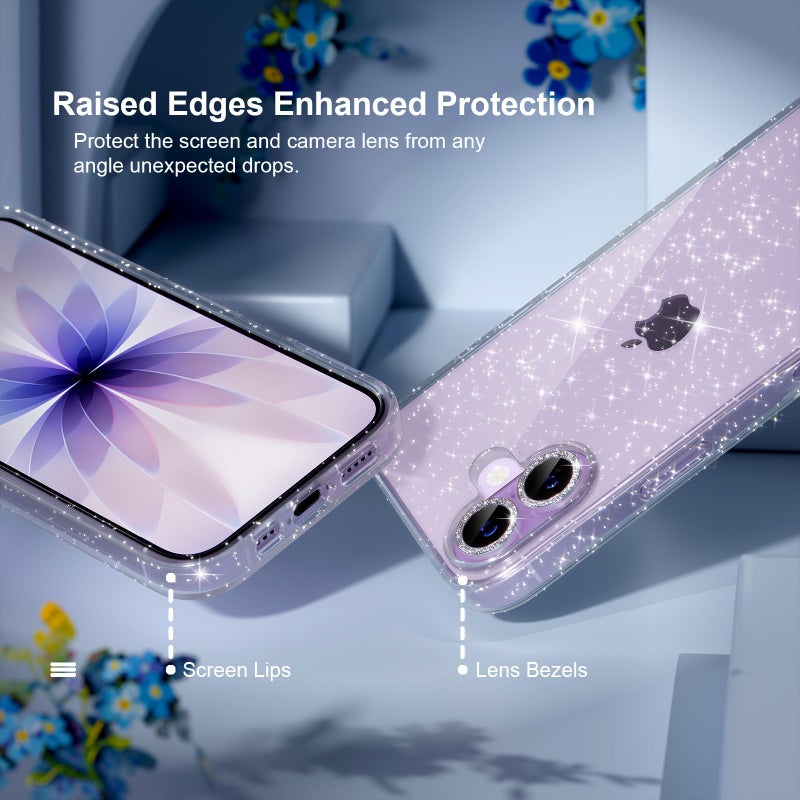 Choiche Compatible for iPhone 17 Case, Women Cute Clear Glitter Bling Sparkly Case, [2 x Diamond Camera Lens Protectors] [2 x Tempered Glass Screen Protectors] 6.3-inch (Glitter Clear) - Image 4