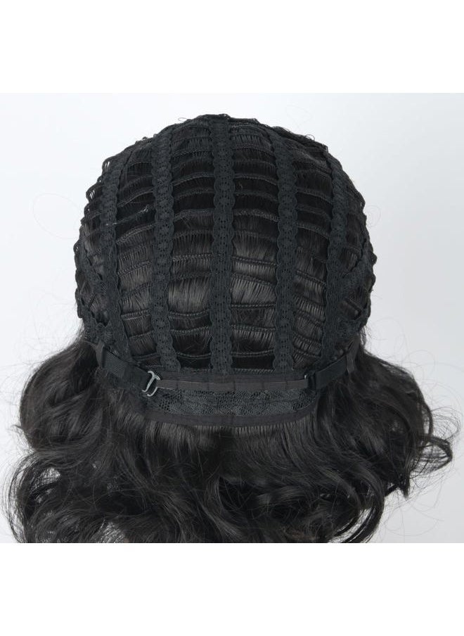 Topcosplay - Women Wig Black Short Curly Cosplay Wigs with Bow Headband Halloween Costume Party Wigs - Image 1