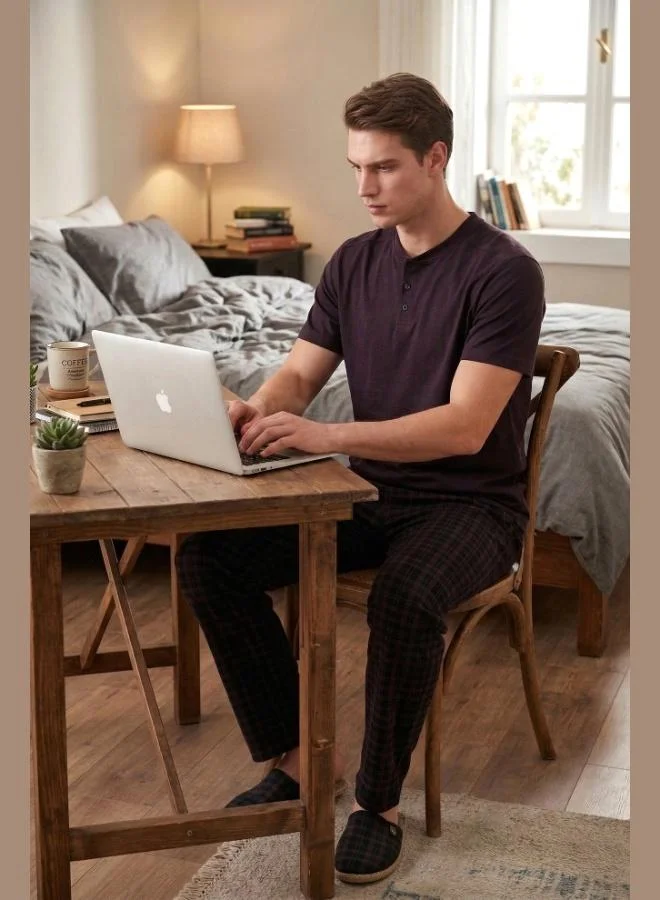 Buratti Cotton Regular Fit Plaid Short-Sleeve Pajama Set for Men PAJAMA SET 6096860