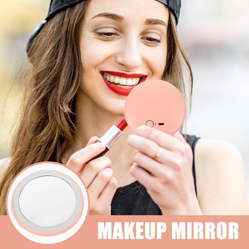 Unomor USB Rechargeable Lighted Makeup Mirror Pink Compact Travel Handheld - Image 4