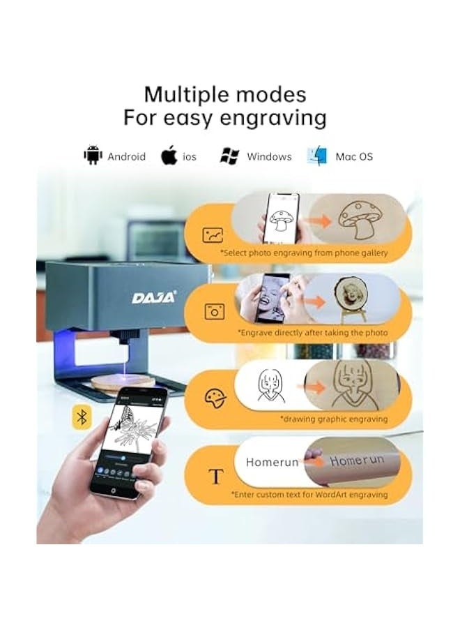 DAJA DJ6 Pro Laser Engraver with Higher Columns Portable Laser Engraving Machine Kits for DIY Supports Win/Mobile System/Offline Laser Cutter (Working area 3.15 * 3.15 inches) - Image 4