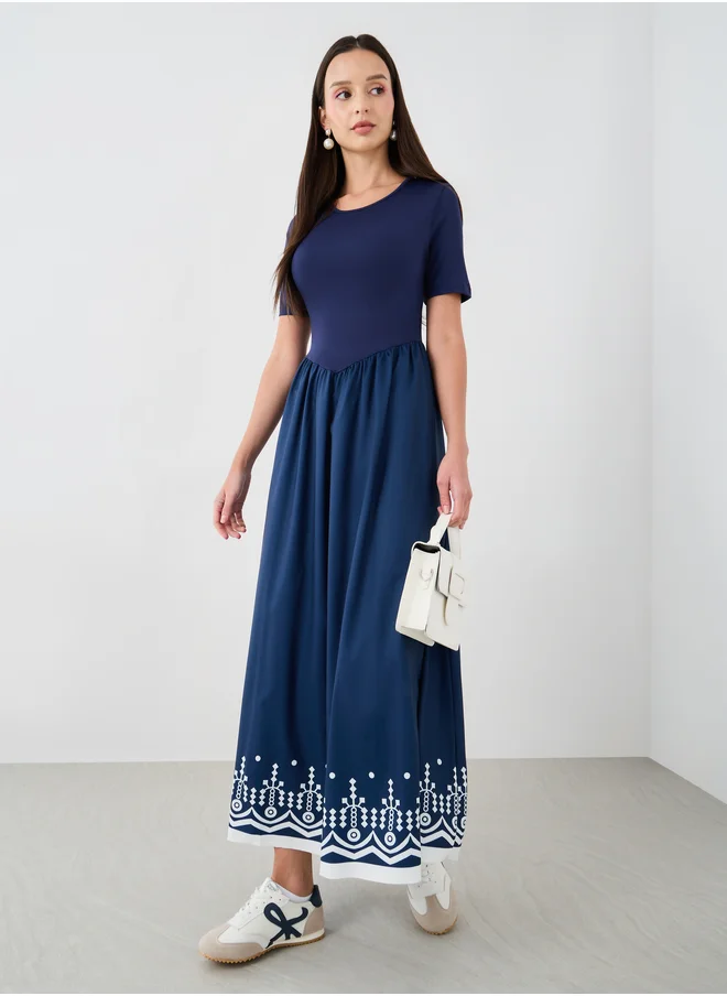 ستايلي Floral Print Round Neck A-Line Maxi Dress