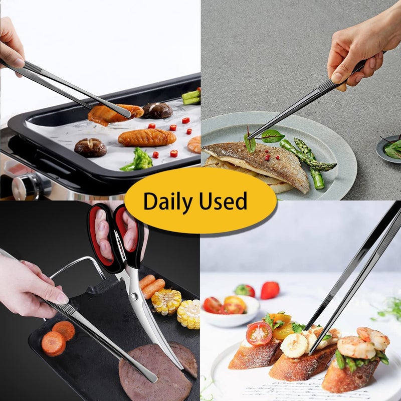 Jetkong 2 Pcs 12-Inch Food Tweezer Tongs  Stainless Steel Kitchen Tweezer Cooking Tweezers (Black) - Image 5