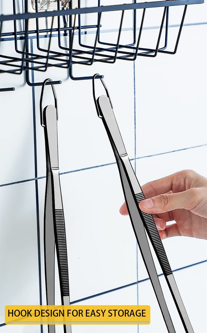 Jetkong 2 Pcs 12-Inch Food Tweezer Tongs  Stainless Steel Kitchen Tweezer Cooking Tweezers (Black) - Image 4