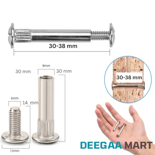 DEEGAA MART M6 30mm Furniture Connecting Screws, M6 Sleeve Screws, Furniture Assembly Screw with Bolt,Cabinet Fittings for Stable Connection - (Size: M6,15 Sets) - Image 4