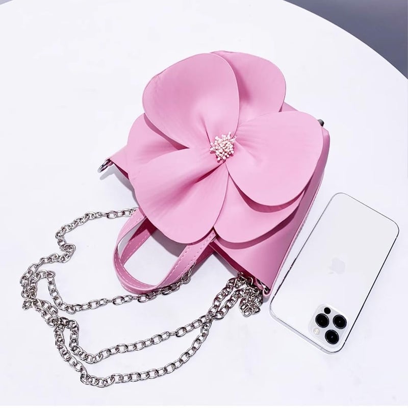 CUXVA Mini Flower Evening Purse Bridal Clutch for Wedding PU Leather Evening Handbag with Chain Wedding Party Prom Crossbody Purses - Image 4