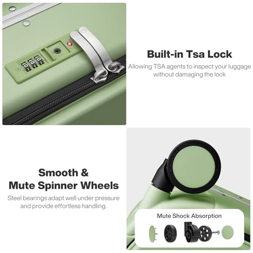 mixi 20 Inch Carry On Luggage 22x14x9 Airline Approved PC Hard Shell Suitcase Top Opening Aluminum Frame Travel Suitcases with Wheels, Avocado Green - Image 5