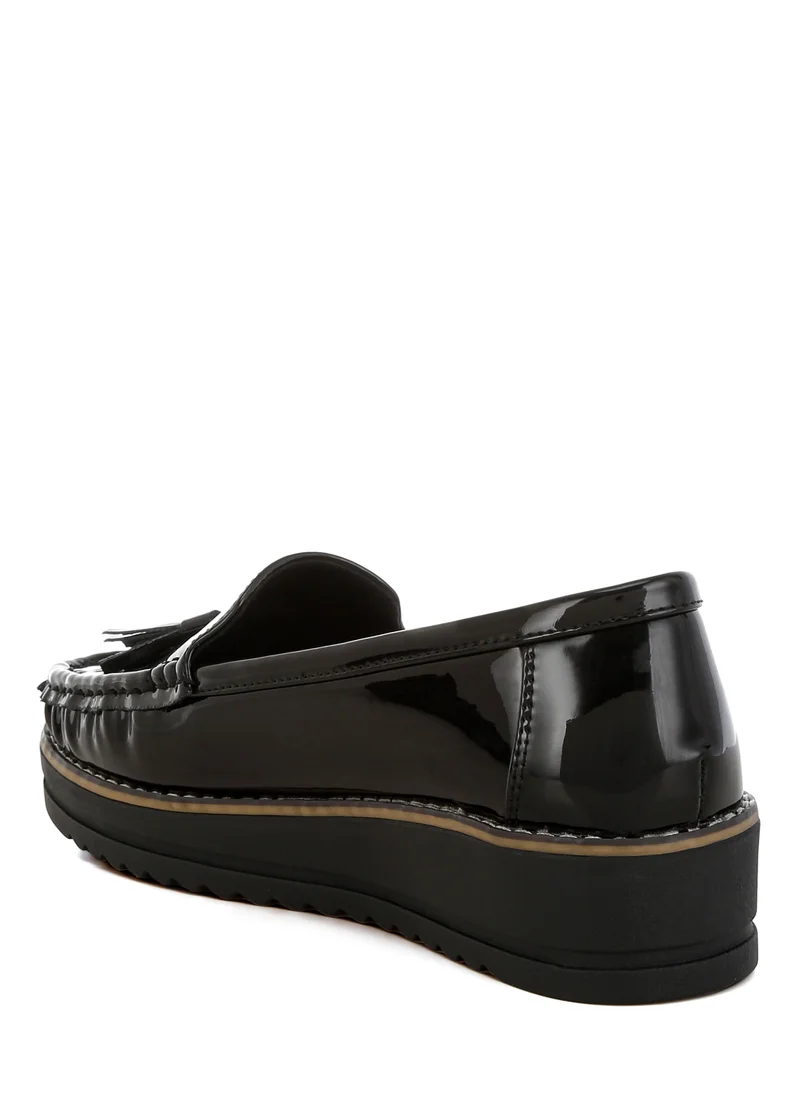 London Rag Tassel Detail Flatform Loafers in Black