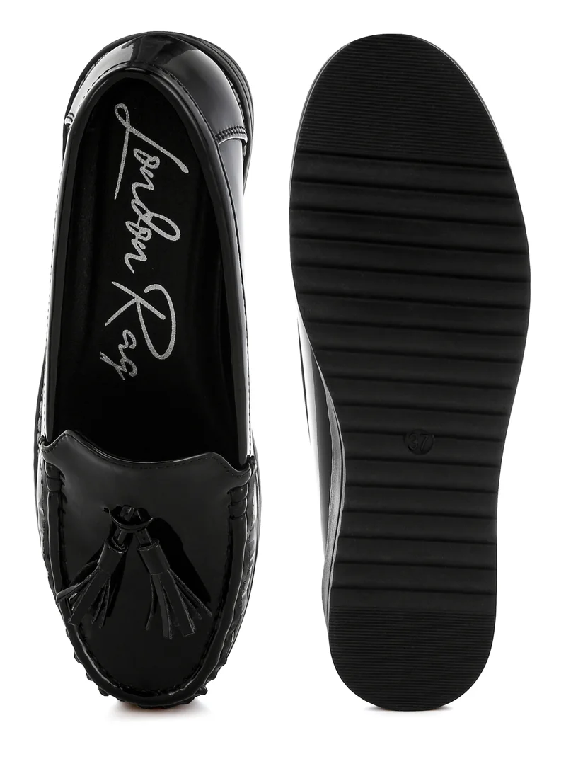 London Rag Tassel Detail Flatform Loafers in Black
