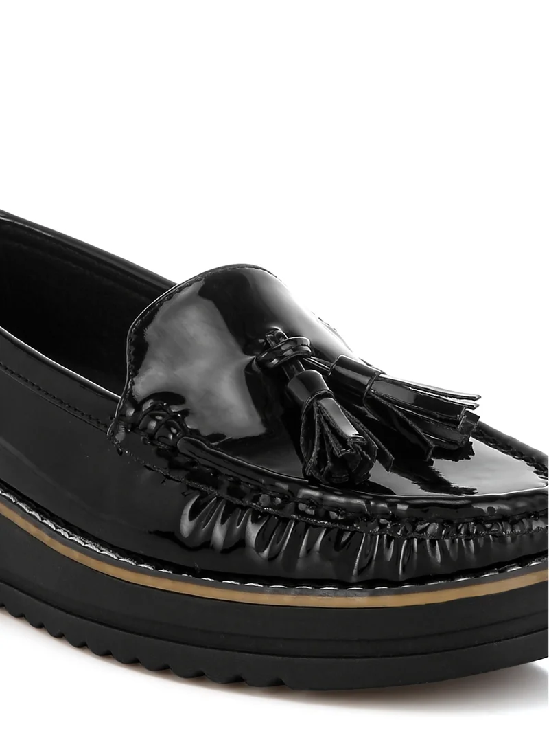 London Rag Tassel Detail Flatform Loafers in Black