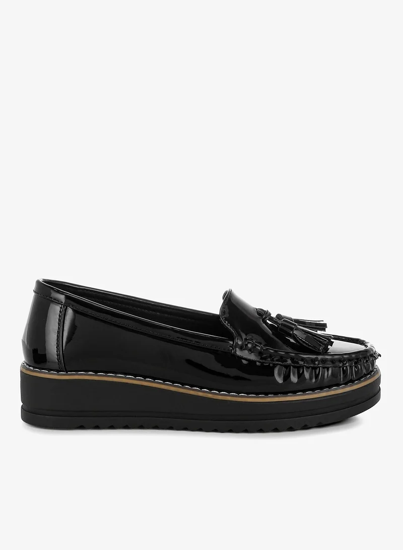 Tassel Detail Flatform Loafers in Black