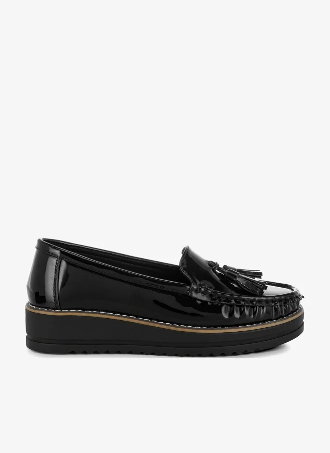 Tassel Detail Flatform Loafers in Black