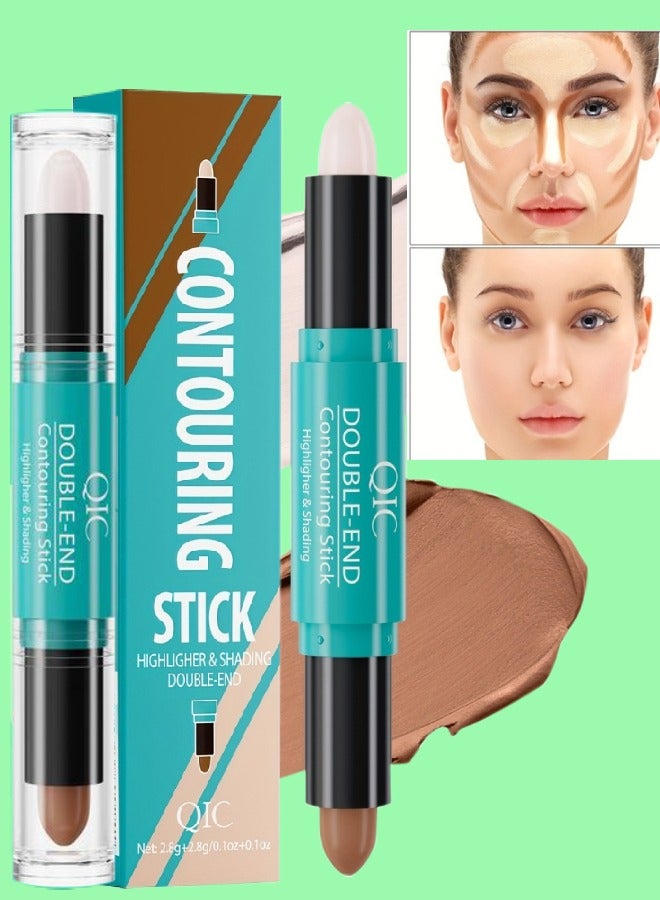 QIC 2 in1 Contouring Stick Highlighting Contour Highlighter Makeup Stick Double ended Eye Concealer Stick Facial Highlighter Makeup Mineral Contour Concealer Smooth Cream Bronzer Stick Shading Stick 01 - Image 1