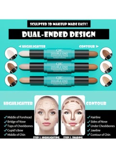 QIC 2 in1 Contouring Stick Highlighting Contour Highlighter Makeup Stick Double ended Eye Concealer Stick Facial Highlighter Makeup Mineral Contour Concealer Smooth Cream Bronzer Stick Shading Stick 01  - Image 2