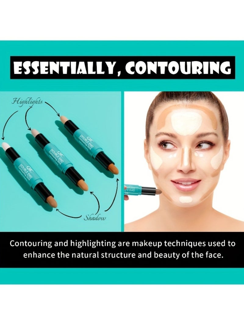QIC 2 in1 Contouring Stick Highlighting Contour Highlighter Makeup Stick Double ended Eye Concealer Stick Facial Highlighter Makeup Mineral Contour Concealer Smooth Cream Bronzer Stick Shading Stick 01 - Image 3