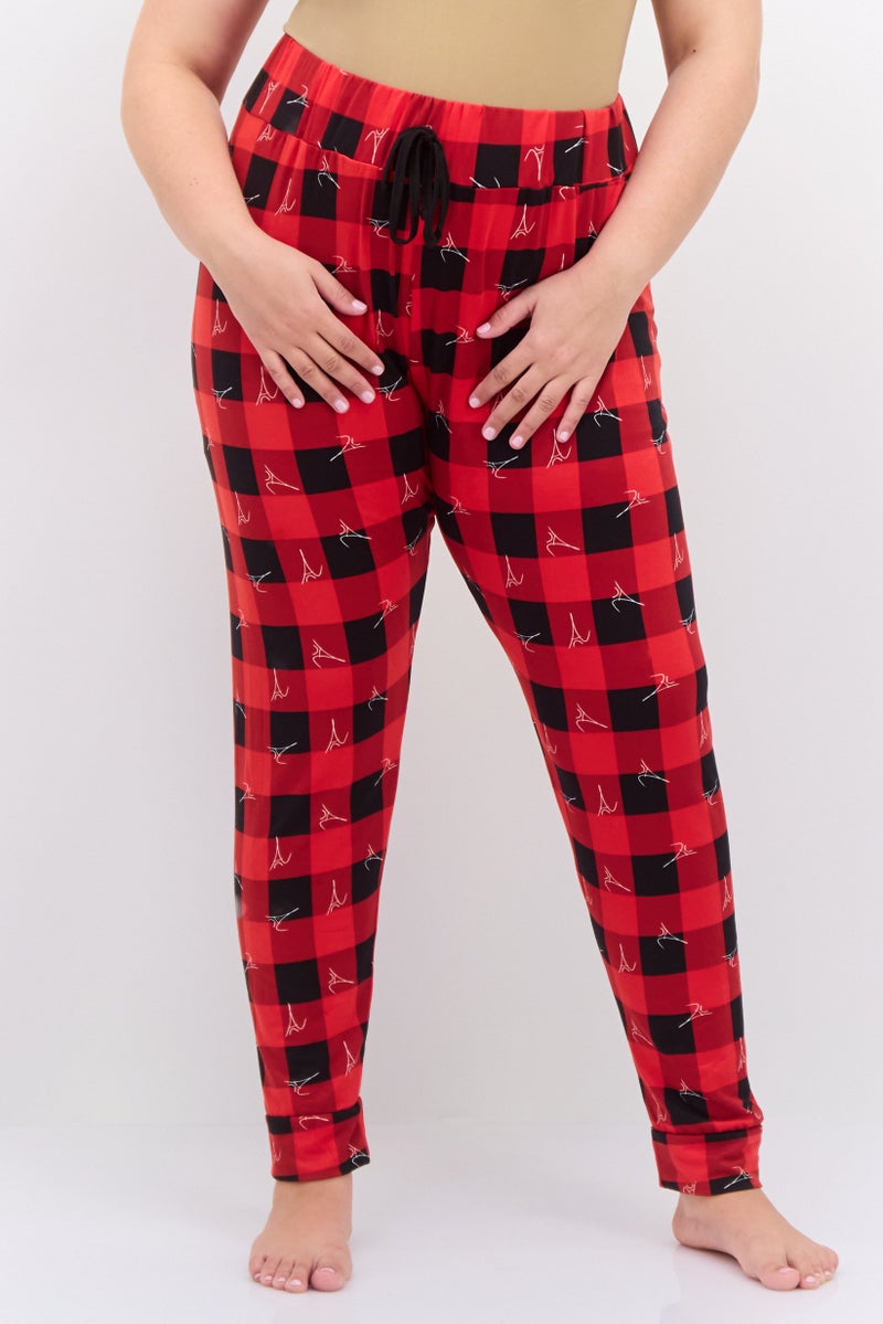 French Affair Women Plus Size Checkered Drawstring Pajamas, Multicolor - Image 1