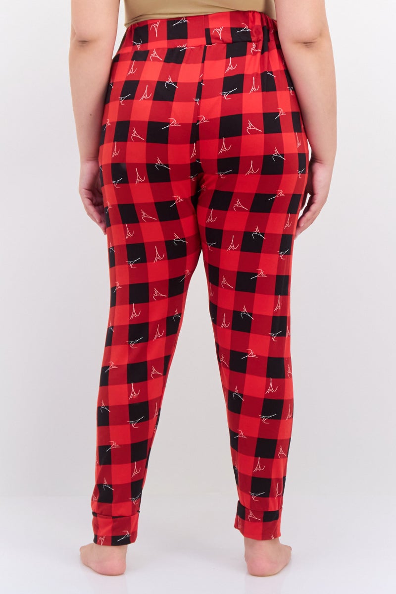 French Affair Women Plus Size Checkered Drawstring Pajamas, Multicolor - Image 3