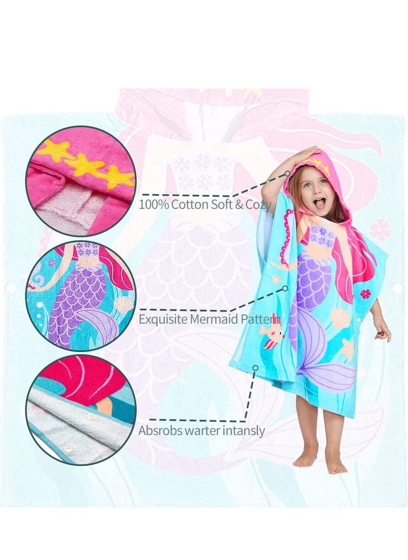SYOSI Hooded Towel for Babys Toddlers, Boys Girls 12M to 5 Years, 48"x24" Cotton Wrap, Super Soft Absorbent Cotton, Multi Use for Kids Bath Pool Beach Swim Bathroom Child Cover, Mermaid Purple  - Image 3