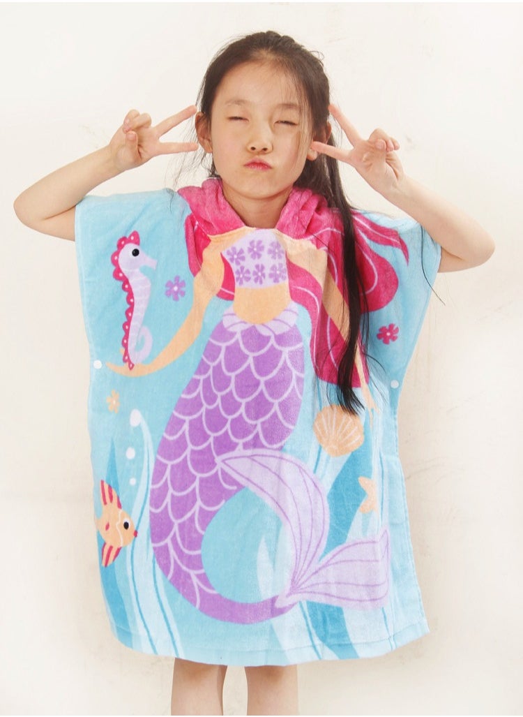 SYOSI Hooded Towel for Babys Toddlers, Boys Girls 12M to 5 Years, 48"x24" Cotton Wrap, Super Soft Absorbent Cotton, Multi Use for Kids Bath Pool Beach Swim Bathroom Child Cover, Mermaid Purple  - Image 2