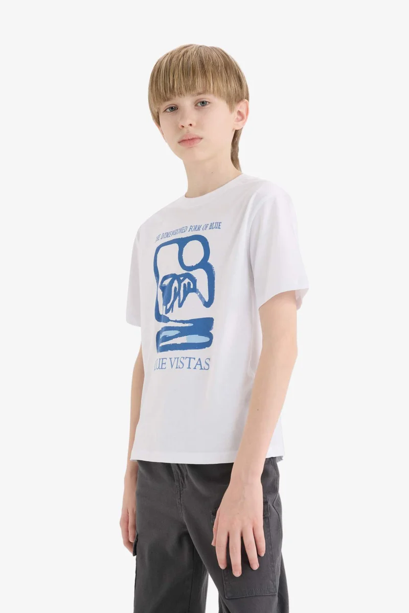 ديفاكتو Boy Regular Fit Crew Neck Printed Short Sleeve T-Shirt