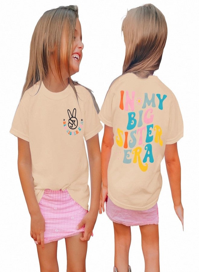 KEKEMI in My Big Sister Era Graphic Shirt Toddler Girl Promoted to Be Big Sis T-Shirt Baby Peace Graphic Short Sleeve Tee Top (Beige, 2-3 Years) - Image 1