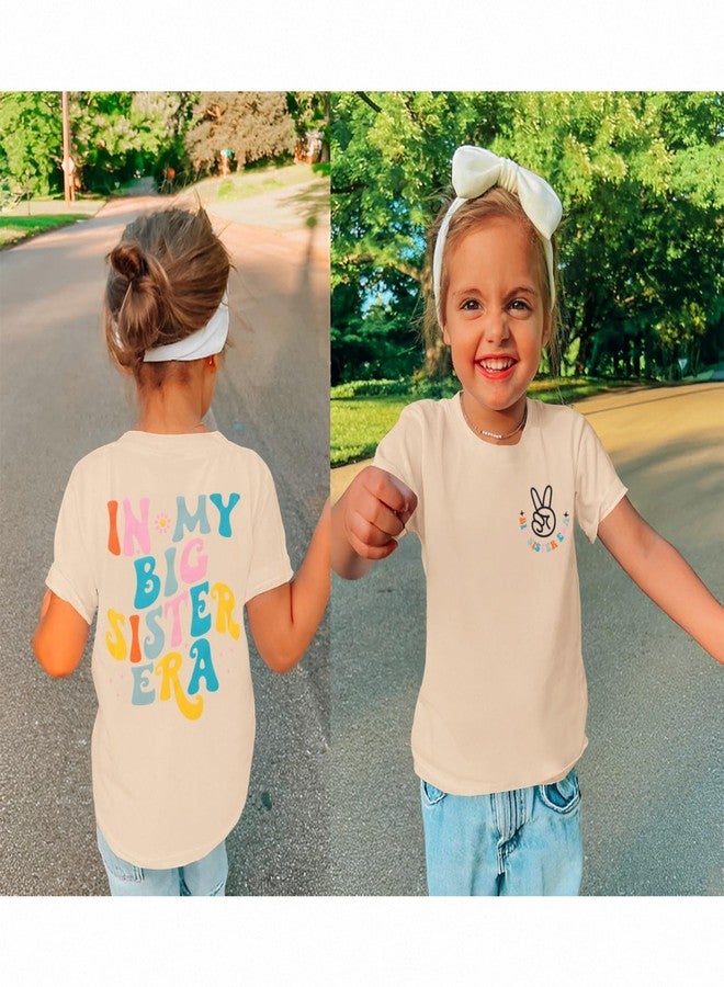 KEKEMI in My Big Sister Era Graphic Shirt Toddler Girl Promoted to Be Big Sis T-Shirt Baby Peace Graphic Short Sleeve Tee Top (Beige, 2-3 Years) - Image 3