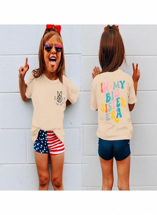 KEKEMI in My Big Sister Era Graphic Shirt Toddler Girl Promoted to Be Big Sis T-Shirt Baby Peace Graphic Short Sleeve Tee Top (Beige, 2-3 Years) - Image 2