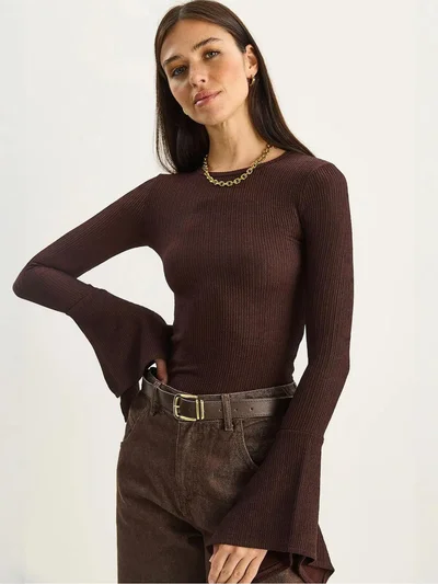 Bianco Lucci LUCCI Slim Fit Crew Neck Long Sleeve Blouse