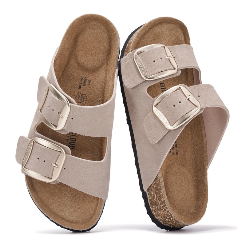 Project Cloud 100% Genuine Leather Flat Sandals for Women 2026 Comfortable Beach Essentials Womens Sandals Memory Foam Vacation Essentials Slides for Women Footwear (Santorini, DUSTPKSDE,8M) - Image 1