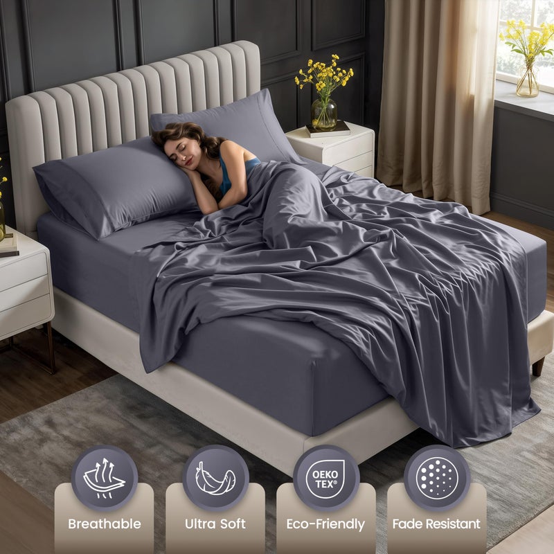 Utopia Bedding Deep Pocket Full Sheet Set - Fits Mattresses Up to 21 inches - Cooling, Soft & Breathable - Oeko-TEX 4 Piece Bed Sheets (Grey) - Image 4