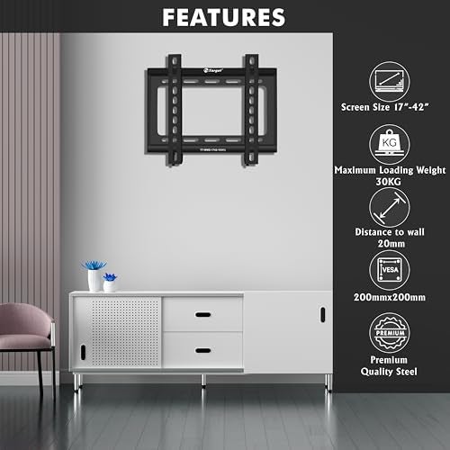 Target TT-WMD-1742-1F (H1) TV Wall Mount Bracket, 17-42 inch Screens, 30KG Load Capacity, VESA 200x200mm, Black - Image 3