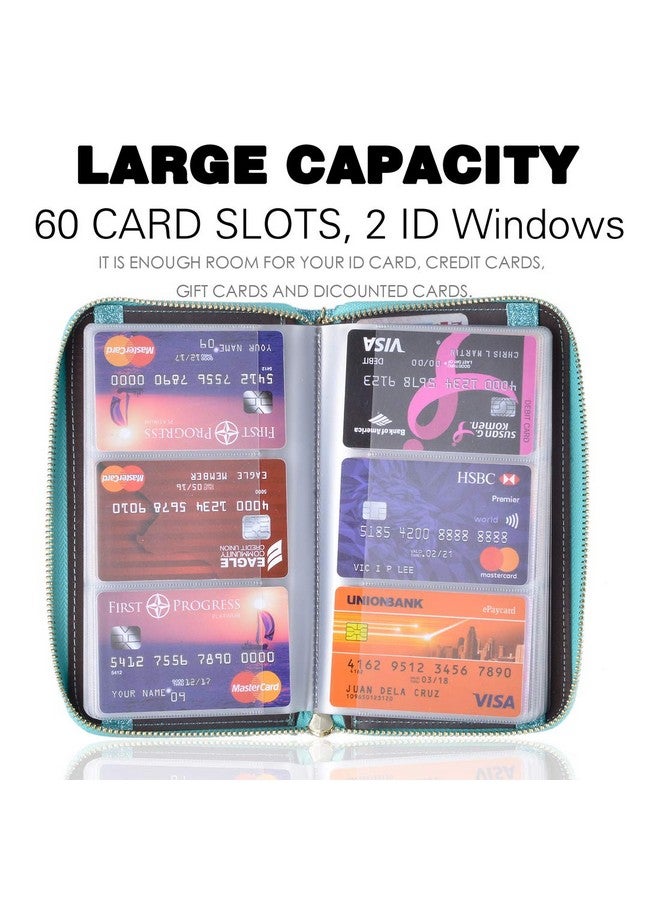 Easyoulife Credit Card Holder Wallet Womens Zipper Leather Case Purse Rfid Blocking (Teal) - Image 3