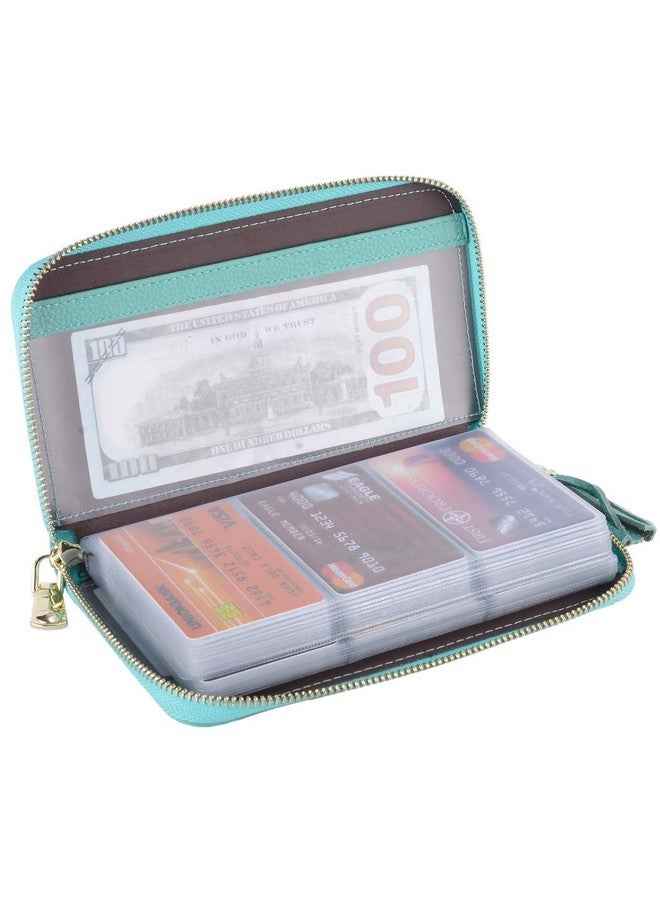 Easyoulife Credit Card Holder Wallet Womens Zipper Leather Case Purse Rfid Blocking (Teal) - Image 1