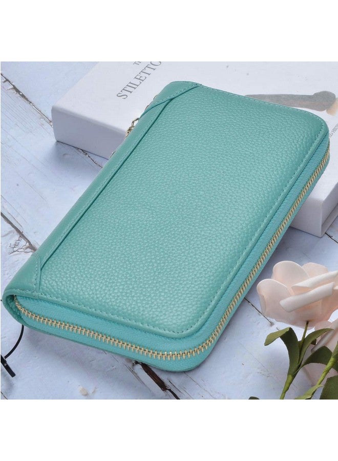 Easyoulife Credit Card Holder Wallet Womens Zipper Leather Case Purse Rfid Blocking (Teal) - Image 2