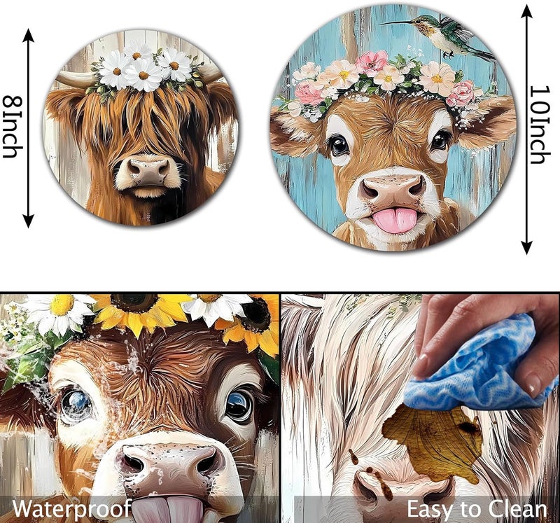 Aihonmin Funny Cow Head Electric Stove Burner Covers, Set of 4 Round Stove Burner Covers, 8 and 10 Inch, Cow Wearing a Wreath Gas Stove Burner Covers, Metal Stove Burner Cover, Modern Cooktop Decorative - Image 3
