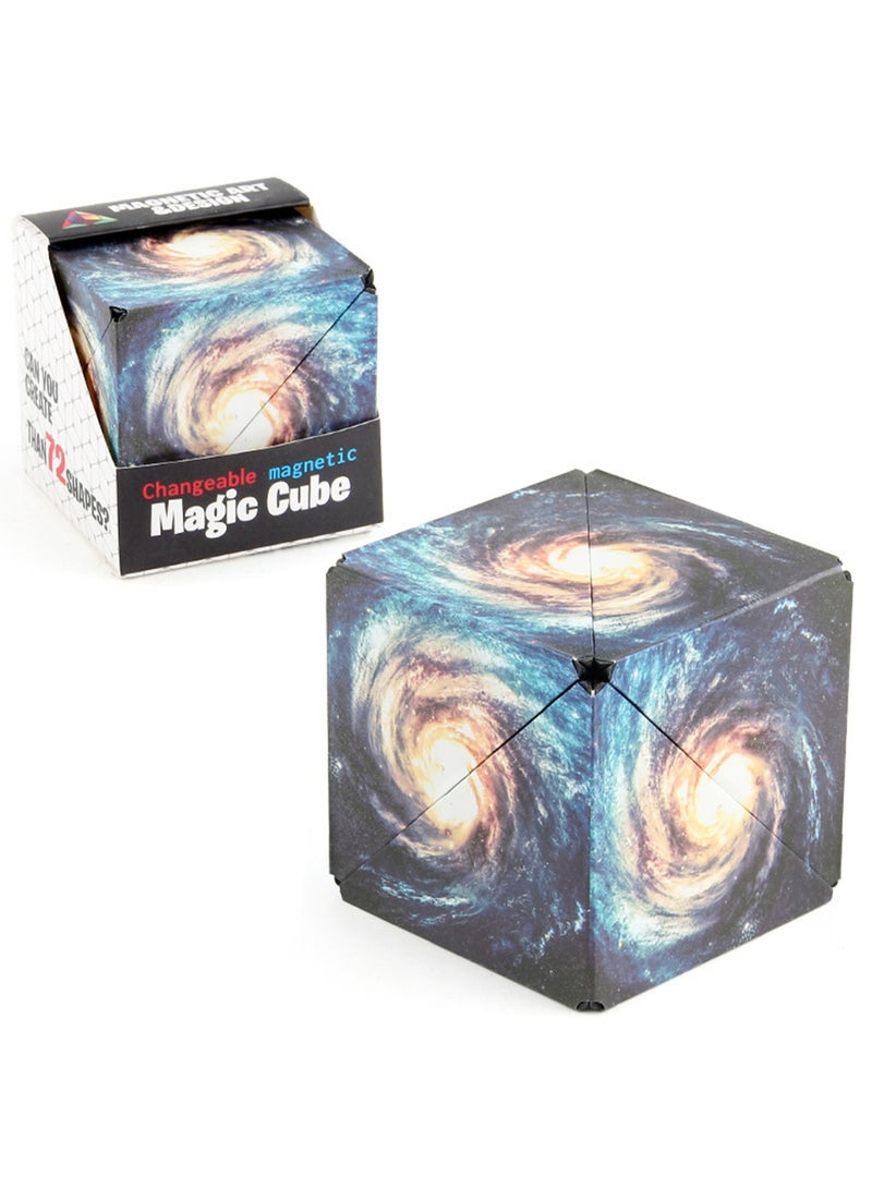 Geometric Three-Dimensional Magnetic Wooden Magic Cube Toy 3d Magnetic Building Blocks Decompression Infinite Flip (Galaxy Cube) - Image 1