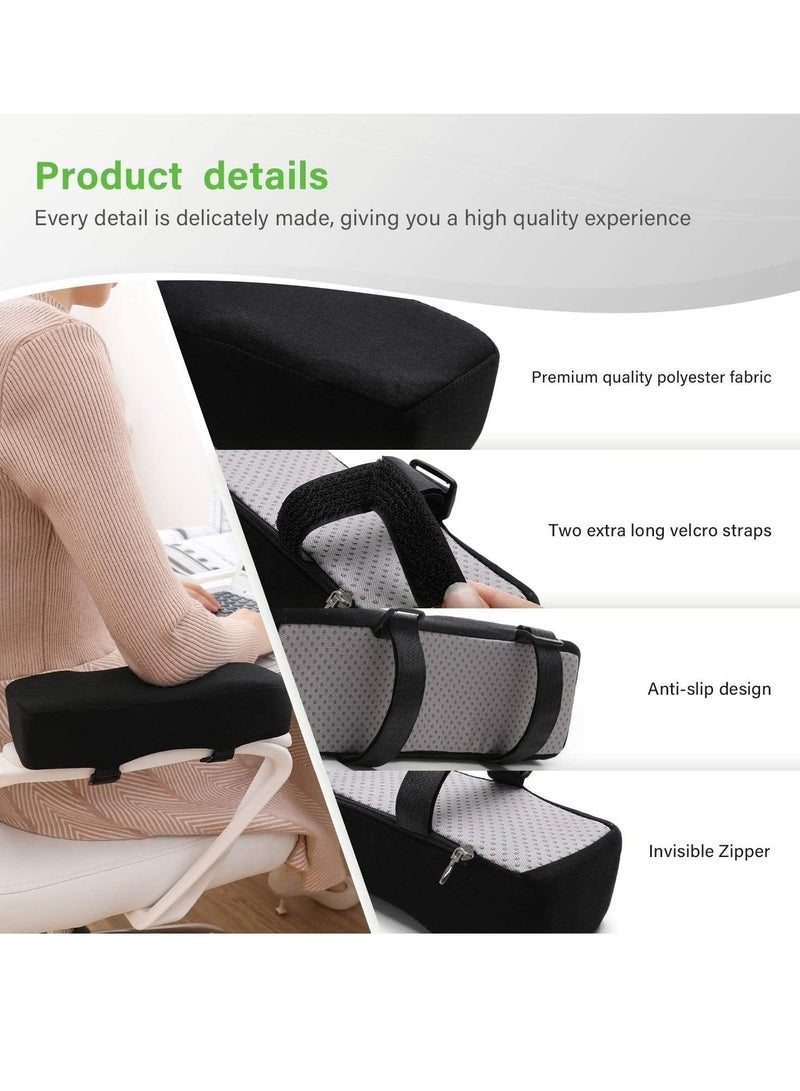 كابتن تيك Chair Armrest Cushion, 2 Pcs Armrest Pads Extra Thick Ergonomic Elbow Pillow Support Cushion Pressure Relief Memory Foam With Velcro Straps for Office Chair Gaming Chair Armrest(Black) - Image 4